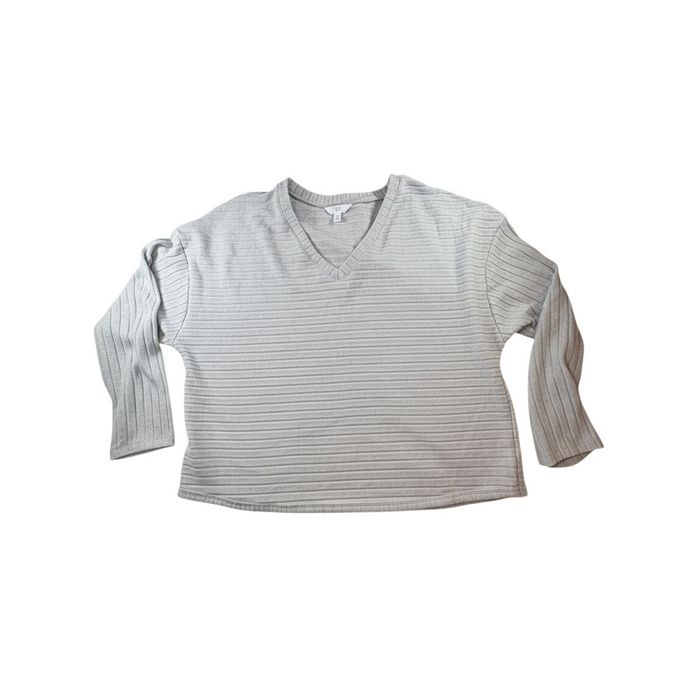 Time and Tru V-Neck Top Womens XL Grey Excellent Ribbed Drop Shoulder Sleeve